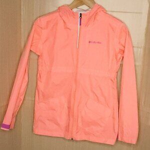 Columbia Girl's Neon Orange Lightweight Windbreaker Rain Jacket 14-16